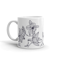 White Ceramic Mug with Magnolia Design - Free Shipping